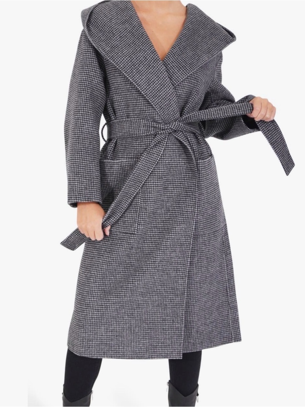 Belle & Bloom Arcadia Oversized Hooded Wool Blend Coat Houndstooth M NWT